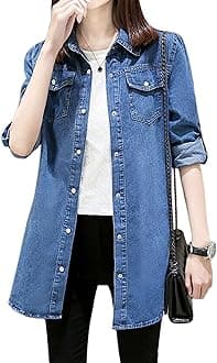 Women's Denim Shirt Long Sleeve Button Down Jean Jacket Shirt