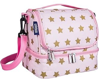 Wildkin Two Compartment Insulated Lunch Bag for Boys & Girls, Perfect Solution for Packing Hot or Cold Snacks for Kids' School and Travel, Ideal for Lunch Bag for Kids (Pink and Gold Stars)