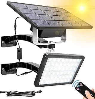 JACKYLED 1000 Lumens 48 LED Dusk to Dawn Solar Light Outdoor with Remote Control Solar Security Light, 5500mAh Battery, 9.8ft Cord -Solar Flood Lights Outdoor for Wall Porch Barn Patio Garage, Black