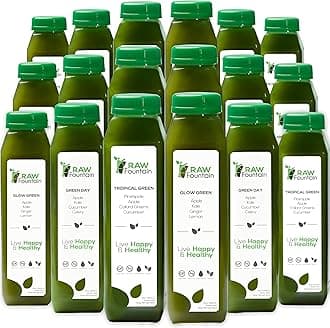 3 Day Green Juice Cleanse by Raw Fountain, All Natural Raw, Vegan Detox, Cold Pressed Juice, Great Way to Detox Your Digestive System, Kosher, Gluten Free, NO Added Sugar, 18 Bottles 12oz