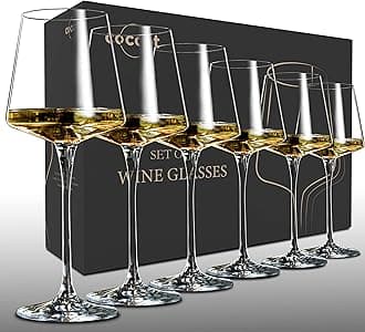 Wine Glasses Set of 6,Crystal White Wine Glasses,Red Wine Glass Set, Wine Glasses Long stem,Clear Lead-Free Premium Blown Glassware (18.5oz,6 pack)