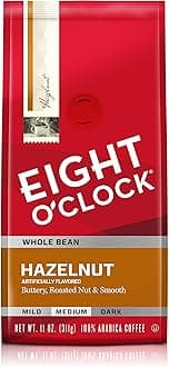 Eight O'Clock Coffee Hazelnut Whole Bean Coffee, Medium Roast, 11 Ounce (Pack of 4) - Buttery, Smooth & Nutty