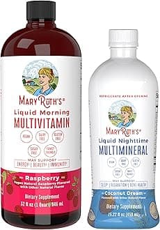 Liquid Morning Multivitamin Raspberry (32oz) & Liquid Nighttime Multimineral Coconut (15.22oz) | Sugar-Free, No Melatonin | Vegan, Non-GMO | Supports Sleep, Beauty, and Overall Health