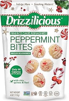 Drizzilicious Mini Flavored Rice Cakes - Rice Crisps, Healthy Snack for Adults and Kids, Vegan, Gluten Free Snack, Only 90 Calories Per 21 Pieces - Peppermint, 4 oz (Pack of 6)