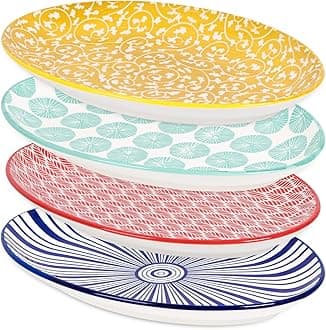 Selamica Serving Platters Ceramic, 12 Inch Serving Dishes for Party Entertaining, Oval Serving Plates for Sandwich, Appetizer, Fruit, Microwave Dishwasher Safe, Set of 4, Assorted Colors