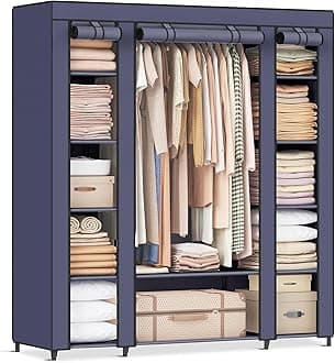 SONGMICSCloset Wardrobe, Portable Closet for Bedroom, Clothes Rail with Non-Woven Fabric Cover, Clothes Storage Organizer, 59 x 17.7 x 69 Inches, 12 Compartments, Dark Blue ULSF003I02