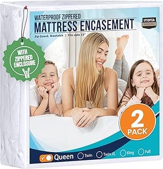 Utopia Bedding Zippered Mattress Encasement Queen - 100% Waterproof and Bed Bug Proof Mattress Protector - Absorbent, Six-Sided Mattress Cover (Pack of 2)