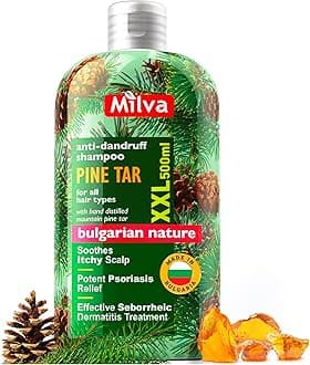 Milva Pine Tar Shampoo for Seborrheic Dermatitis - 500ml Natural Dandruff Shampoo - Anti Dandruff Shampoo - Psoriasis Shampoo - Solution for Dry Itchy and Flaky Scalp Treatment