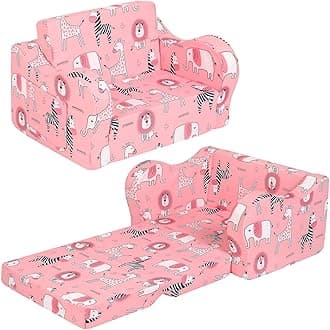 Pink Kids Sofa, 2-in-1 Kids Couch Fold Out, Convertible Sofa to Bed for Girls and Boys