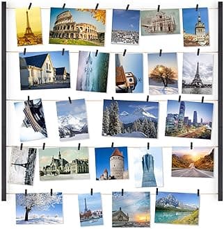 Love-KANKEI Wood Picture Frame Collage Photo Display Frame 26×29 inch with 30 Clips and Adjustable Twines Collage Artworks Prints Pictures Organizer Gift Black