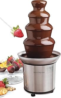4 Tier Electric Chocolate Fondue Fountain Machine for Parties - Melts Cheese, Queso, Candy, and Liqueur - Dip Strawberries, Apple Wedges, Vegetables, and More - 32-Ounce - Stainless Steel