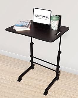 VISBY INDIA Multi-Purpose Laptop, Study Table| Bed Table| Adjustable Height, Portable for Office, Work Form Home | DIY Table, Easy to Assemble, Engineered (Black Ajustable)