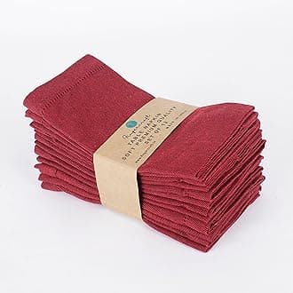 FINGERCRAFT Hemstitched Cotton Table Napkins – Set of 12, 20x20 Inch, 100% Cotton Cloth Napkins with Faggoting Stitching – Durable & Elegant for Parties, Hotels, Everyday Use (Burgundy Black Twill)
