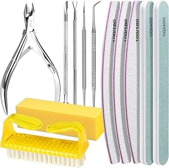 FANDAMEI Nail Care Set, Nail Files 100/180, Nail Buffer Block, Cuticle Tools, Nail Cuticle Nippers, Cuticle Trimmer, Cuticle Pusher, Manicure & Pedicure Kits, Toenail File, Yellow
