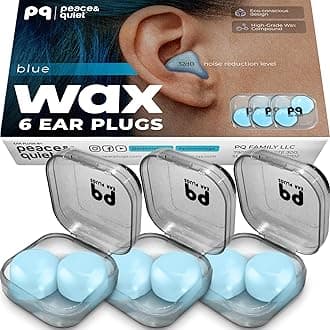 PQ Wax Ear Plugs for Sleep - 6 Silicone Wax Earplugs for Sleeping and Swimming - Gel Ear Plugs for Noise Cancelling, Wax Plugs Protect Ears While Sleeping with Sound Blocking 32 Db (6-Pillows), Blue