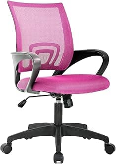 BestOffice | Ergonomic Office Chair | Mid-Back Swivel Desk Chair | Breathable Backrest & Lumbar Support | Adjustable Height | Sponge Seat | Rolling Wheels | Pink | for Adults & Women