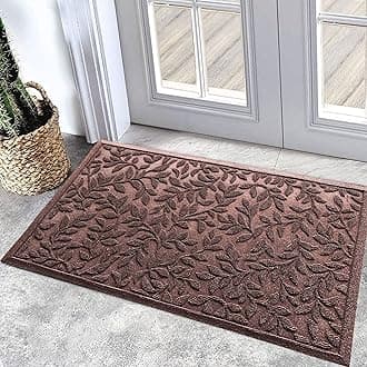 Bulijojo Sturdy Front Entrance Doormats,Durable Heavy Duty Welcome Mat,Thick Absorbent Natural Rubber Non Slip Mat,Easy Clean Entryway Mat Leaves Brown 23"x35"