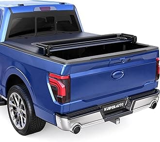 Quad 4-Fold 6.5 FT Soft Folding Truck Bed Tonneau Cover Compatible with 2015-2025 Ford F150 F-150 Bed Fourth Fold Styleside Truck Bed Cover Navy Blue Design