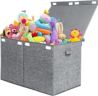 122L Large Toy Chest Box with Lid, Foldable Toy Storage Organizer Bin Boxes with Removable Divider for Kids, Boys, Girls, Nursery, Playroom, 26"x17" x17"(Linen Gray)