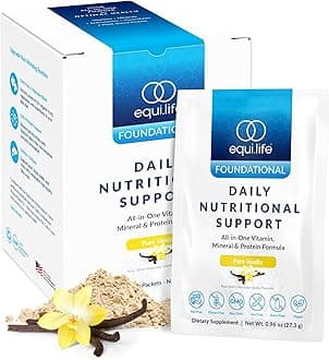 Equilife Daily Nutritional Support, All-in-One Multivitamin Meal Replacement, Pure Vanilla Flavor, 15G Plant Protein, Supports Overall Wellness Including Energy, Digestion, & Skin, 14 Packets