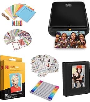 KODAK Step Instant Printer | Wireless Mobile Photo Printer with ZINK Zero Ink Technology & KODAK App for iOS & Android (Black) Gift Bundle AMZRODMP20K1B