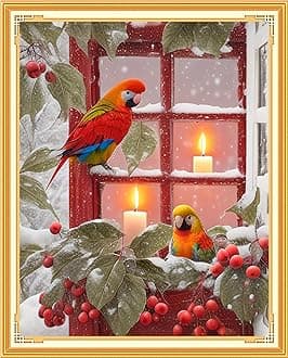 Findvoor Stamped Cross Stitch Kits for Beginners Full Range of Cross Stitching Embroidery Pattern for Adults, 11CT DIY Needlepoint Embroidery Starter Kits-Christmas Bird 15.7x19.7 inch