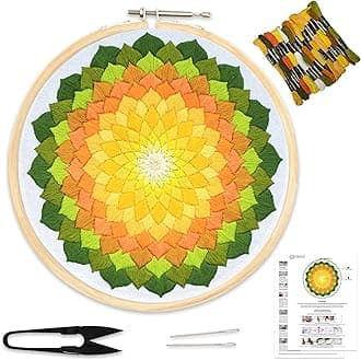 Embroiderymaterial DIY Embroidery Kit for Beginner, Adults & Kids with Green Divine Circle Design Digital Printed Cloth/Fabric & Written Instructions All Material Included