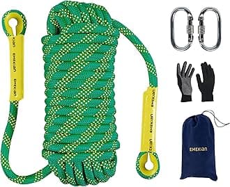 EMEKIAN 10mm/12mm/14mm Indoor Outdoor Climbing Rope, Static Rock Climbing Rope for Escape Rope, Ice Climbing Equipment, Fire Safety Rescue Rope, with Non-Slip Gloves