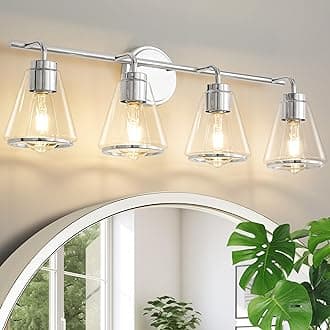 Polished Nickel Bathroom Light Fixtures 4 Light Bathroom Vanity Lights Over Mirror with Clear Glass Shade, 30 Inch Vanity Lights for Bath-Room Modern Wall Sconce Lighting (Exclude E26 Bulb)