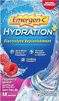 Hydration+ Sports Drink Mix With Vitamin C (18 Count, Raspberry Flavor), Electrolyte Replenishment, 0.33 Ounce Powder Packets