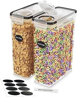 Cereal Containers Storage 2 Pack 135 fl. oz Cereal Dispenser Countertop, Airtight Food Storage Containers for Pantry Organization and Storage, Bpa-free Cereal Storage Container with Marker & Labels