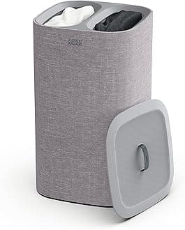 Joseph Joseph Tota 60-litre Laundry Separation Basket with lid, 2 Removable Washing Bags Handles- Grey