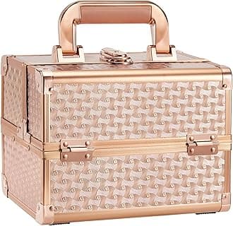 Beauty Makeup Train Case for Lady Portable Cosmetic Box Jewelry Organizer Lockable with Keys and Mirror 2-Tier Trays Carrying with Handle Makeup Storage Box - Rose Gold