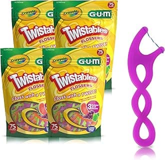 GUM Crayola Twistables Flossers, Fluoride Coated, Twisted Fruit Flavors, Ages 3+, 75 Count (Pack of 4)