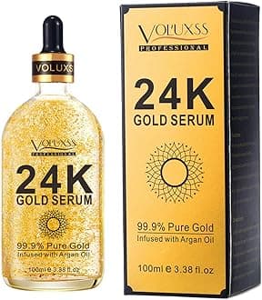 24K Gold Serum for Face,Skin Brightening Anti Aging Face Serum Moisturizer with Vitamin C,Hyaluronic Acid & Argan Oil for Dark Spots & Fine Lines,Korean Skin Care Glow Collagen Booster