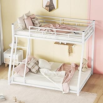 Bellemave Twin Over Full bunk Bed，Floor Bunk Bed, Metal Bunk Bed for Kids, Adults, Bunk Bed for Boys, Girls, Adult bunk beds Heavy Duty, White