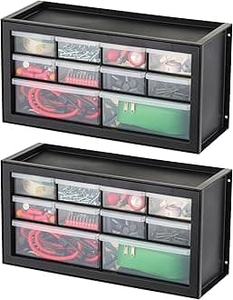 IRIS USA Small Plastic Storage Drawers, Made in USA, 10-Drawer Organizer (2 Pack) Stackable Teacher Toolbox for Crafts, Beads, Screws, Hardware, Building Bricks, Drink Mix & Water Flavor Packets-Black