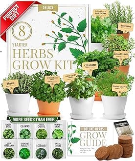 HOME GROWN Deluxe 8 Herb Garden Kit – Best Unique Mother's Day Gardening Gift for Women, Mom, Her – Kitchen Gifts for Gardeners Friend, New Home Housewarming Plant Starter