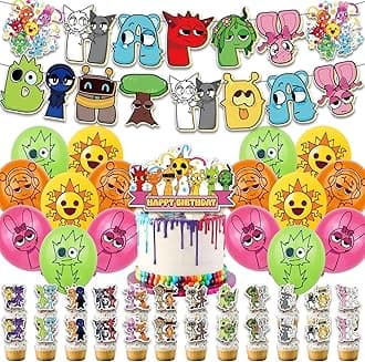 Sprunki-Themed Birthday Party Decorations Set – Wenda Sprunki Birthday Party Supplies for Fans, Include 24 Cake Toppers, 16 Balloons, 1 Birthday Banner, 1 Large Cake Topper