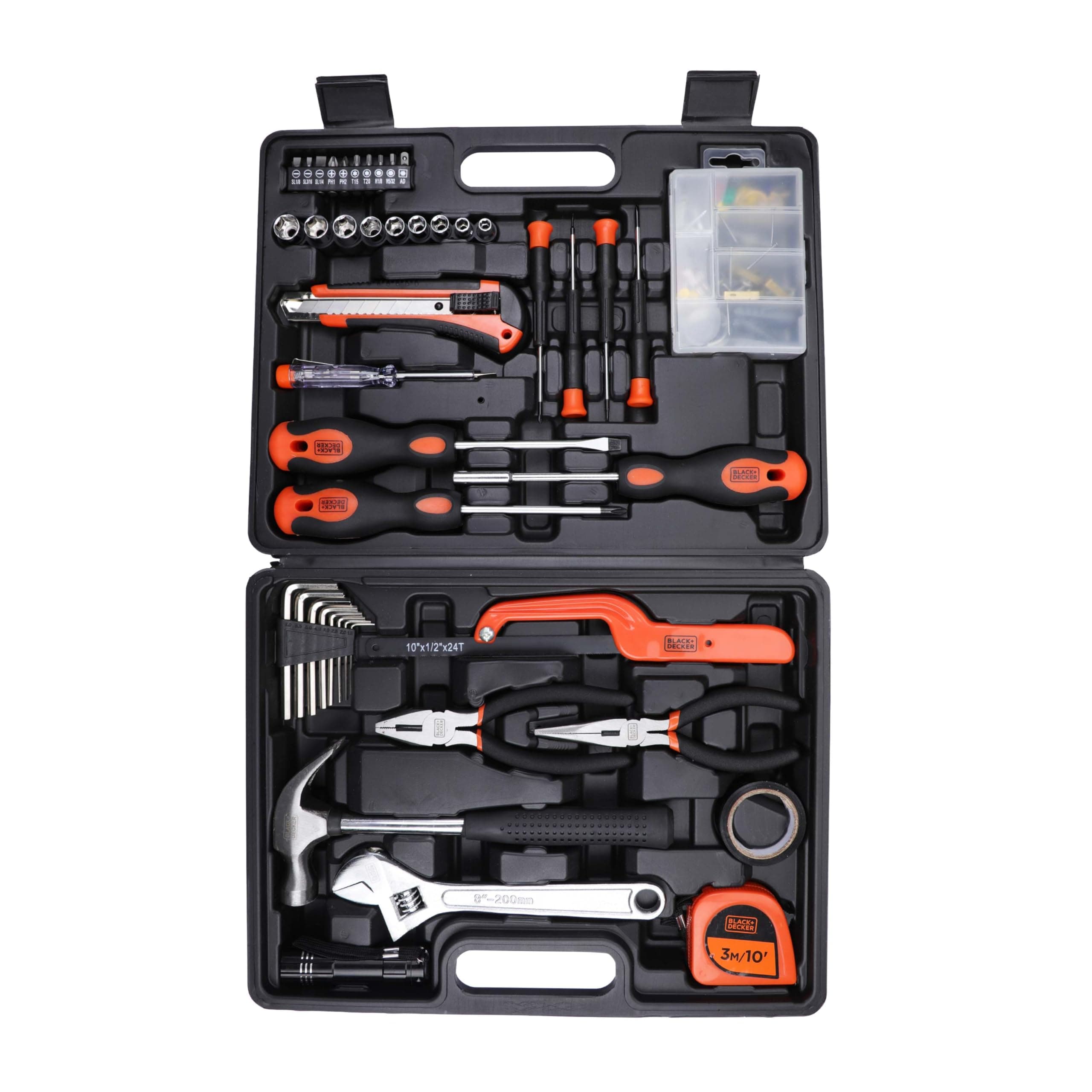 BLACK+DECKER BMT126C Hand Tool Kit for Home & DIY Use (126-Piece) - Includes Screwdriver, Wrench, Ratchet, Utility Knife, Saw, Claw Hammer, Measuring Tape and Plier, ORANGE & BLACK