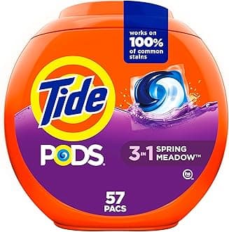 Tide PODS laundry detergent pacs, 3-in-1 Stain Remover, Odor Fighter, Color Protector, 57 Count, HE compatible, Spring Meadow Scent