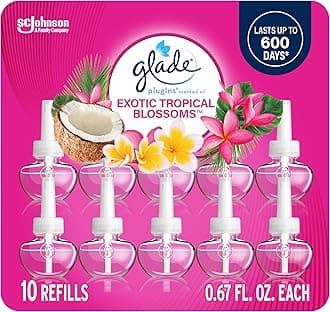 Glade PlugIns Refills Air Freshener, Scented and Essential Oils for Home and Bathroom, Exotic Tropical Blossoms, 6.7 Fl Oz, 10 Count (Packaging May Vary)