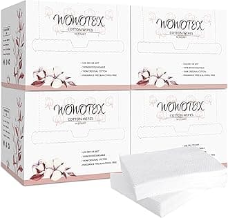 100% Cotton Disposable Face Towel 200 Count 10x12 Inch | Biodegradable Thick Soft One Time Use Dry Wipes for Sensitive Skin, Baby Care, Facial Cleaning, Makeup Removal