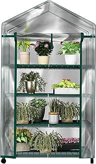 4 Tier Mini Greenhouse - Portable Greenhouse with Locking Wheels and PVC Cover for Indoor or Outdoor - 27 x 19 x 63-Inch Green House by Pure Garden