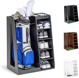 Premium Wooden Golf Bag Organizer and Storage Rack - Black, White or Brown Finish
