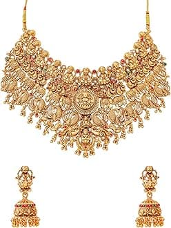 Yellow Chimes Jewellery Set for Women and Girls Golden Temple Jewellery Set Traditional | Gold Plated Choker Necklace Set | Antique Jewellery Birthday Gift for Girls & Women Anniversary Gift for Wife
