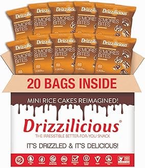 Drizzilicious Mini Flavored Rice Cakes S'mores - Rice Crisps, Healthy Snack for Adults and Kids, Vegan, Gluten Free Snack, Allergen Free, Only 90 Calories Per Bag - 0.74 oz (Pack of 20)