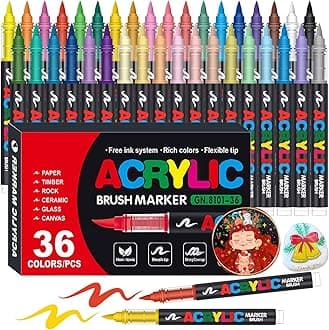 Amamao Acrylic Paint Markers, Soft Brush Tip Pens and Markers, Acrylic Paint Pens for Wood, Stone, Canvas, Glass, Fabric, Egg, Rock Painting and DIY Crafts Art Supplies (36)