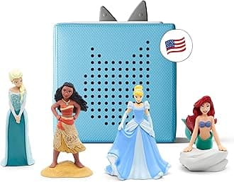 Tonies Toniebox Audio Player Starter Set with Elsa, Moana, Cinderella, and Ariel - Light Blue for Kids 3+ with Toniebox, Charging Station, Elsa, Moana, Cinderella, and Ariel Tonies