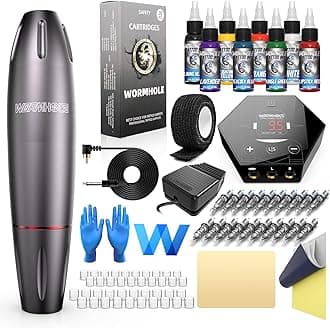 Wormhole Tattoo Tattoo Pen Kit for Beginners with 20 Cartridge Needles, Multicolor Inks, Adults Only, Not Water Resistant